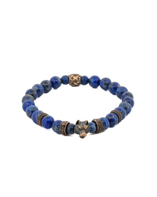 Ebru Jewelry Blue Lapis Lazuli Stone Powerful Wolf Courage Beaded Bracelet for men