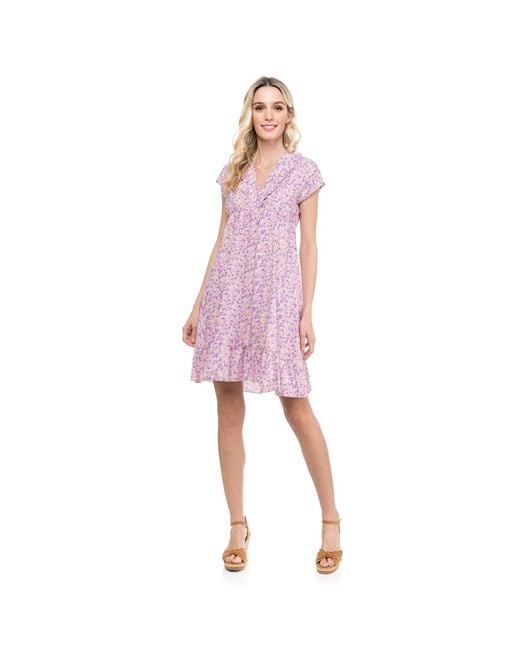 Tantra Spain Sl Purple Short Floral Print Dress With Ruffle Detail, Open Back