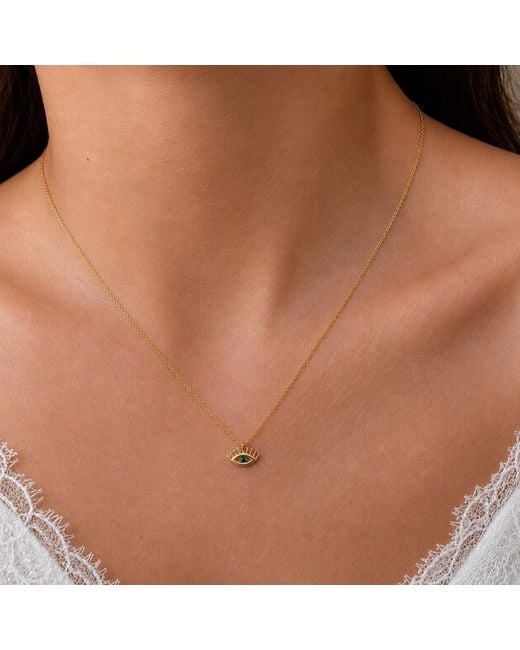 Spero London Metallic Green Eye Evil Eye Sterling Silver Necklace