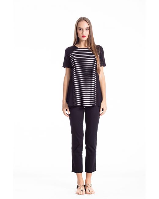 Conquista Black A Line Short Sleeve Striped Top