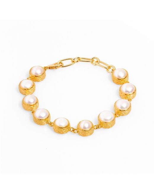Ebru Jewelry Metallic Vintage Style Pearl Tennis Bracelet