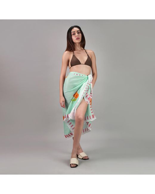 DHARA SHETH DUBAI Blue Azure Bloom Floral Resort Tube-Style Sarong