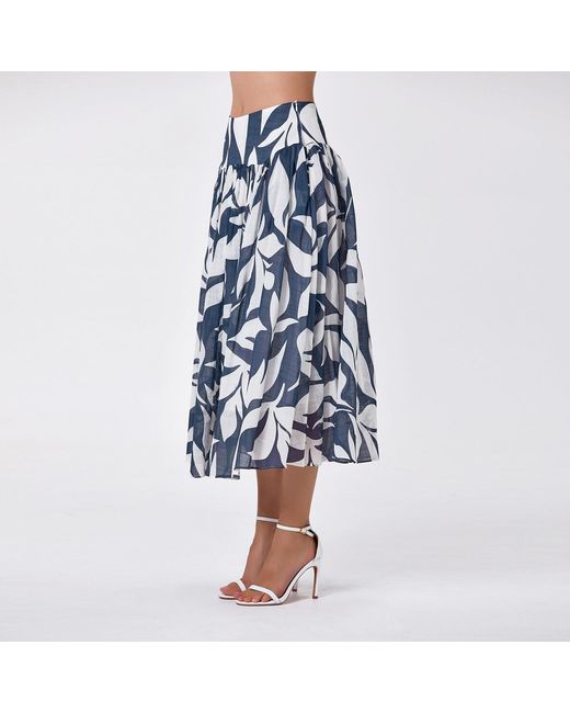 Smart and Joy Green Midi Cotton Skirt With Leaf Print