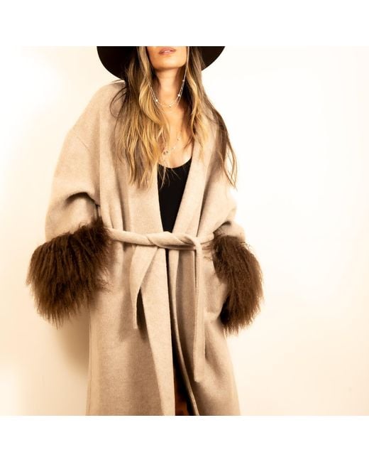 Shaded the Label Natural Neutrals The Perran Camel Wool & Mongolian Shearling Coat