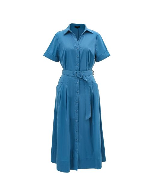 Smart and Joy Blue Flared Cotton Shirt Dress