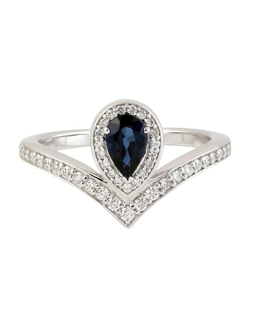 Artisan Metallic Pear Cut Sapphire Diamond V Ring