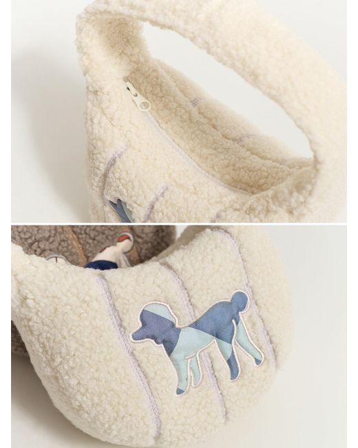 Lost Pattern White Pan Pan Half Moon Shearling Bag