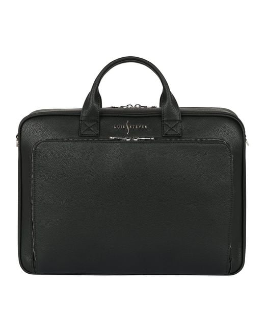 Luis Steven Black Briefcase- Pebble Leather for men