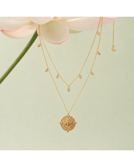 Aurozia Metallic Lotus Within Vermeil Detachable Double Layer Lotus Drop Coin Necklace