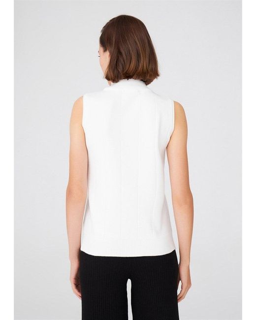 Peraluna White Slim Fit Sleeveless Turtle-Neck Blouse
