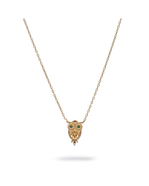 Ebru Jewelry Metallic Mystic Owl Emerald Eyes Necklace