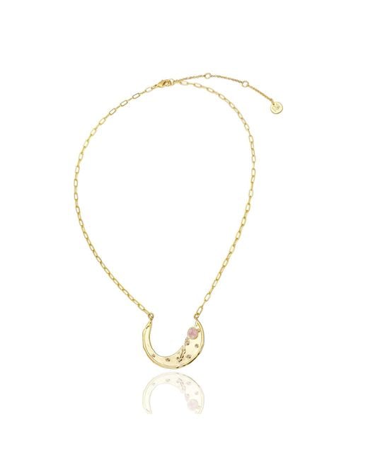 Rare Matters Jewelry Metallic Stellar Arc Crescent Strawberry Quartz Necklace