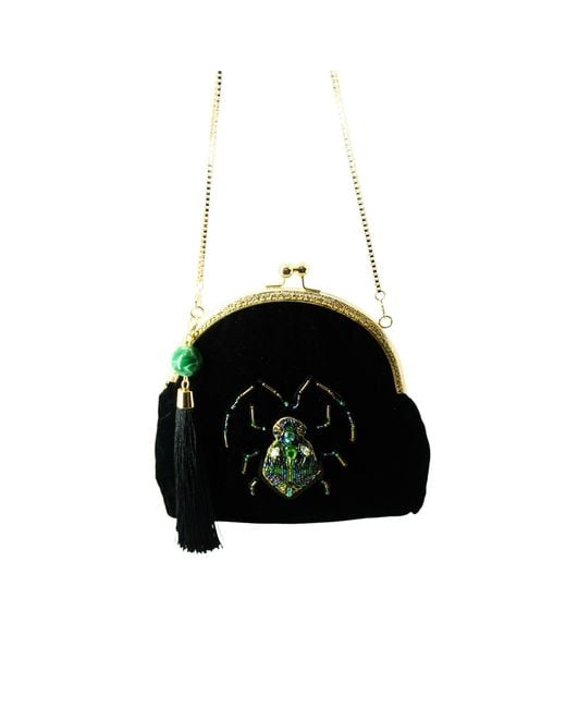 Gissa Bicalho Black Handmade Acrylic Bag Velvet Scarab