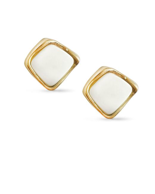 Maison De Gala Metallic Golden Enamel Cushion Stud Earrings