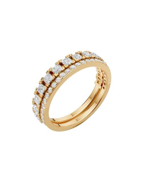 Aya Fine Jewelry Metallic Princess Cut & Round Lab Diamond Double Band Ring