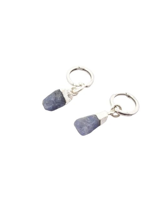 Harfi Metallic Raw Sapphire September Birthstone Sterling Round Huggies