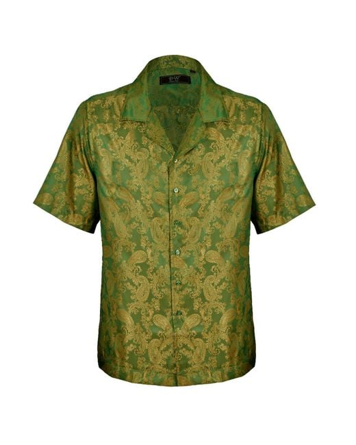 DAVID WEJ Green Washington Cuban Collar Paisley Shirt for men