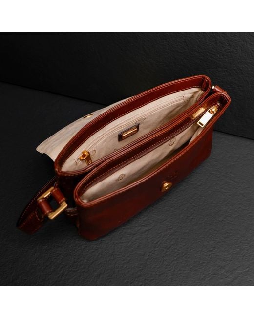Time Resistance Brown Leather Cross Body Bag For