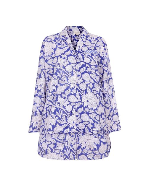 NoLoGo-chic Blue Hand Block Printed Cotton Pj Shorts Set