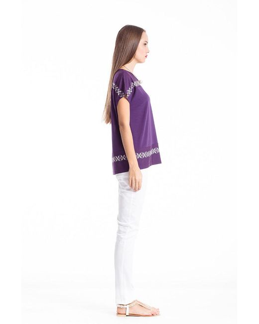 Conquista Purple Oriental Print Detail Top