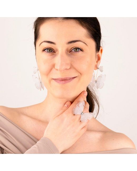 Oana Savu White Butterfly Silk Ring Sterling Adjustable Base Bridal Jewelry