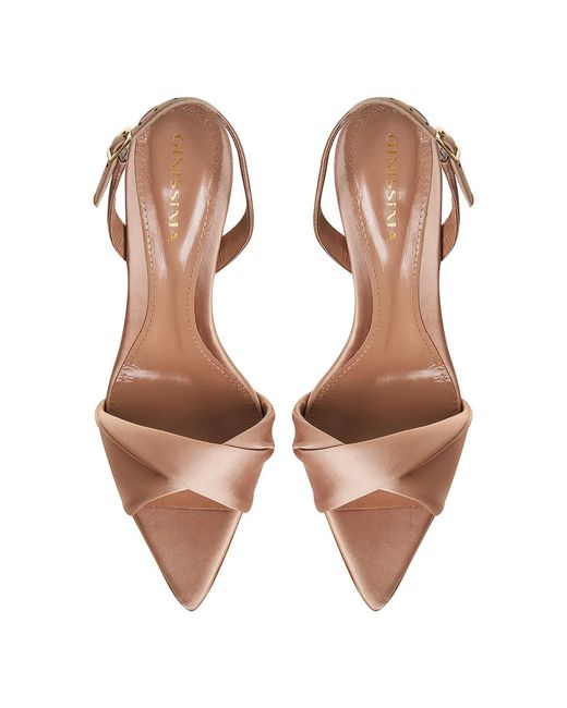 Ginissima Pink Cleo Satin Sandals, Pointed Toe, Nude