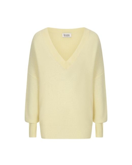 Loop Cashmere Yellow Relaxed Lofty V-Neck Sweater