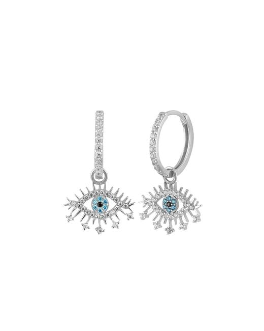 Spero London White Evil Eye Earring Eye Eyelash Pave Sterling Earring
