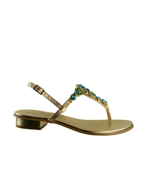 DAMAPREZIOSA Metallic Lucrezia Flat Sandal With Crystals