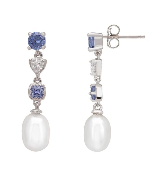 Latelita London White Pearl Whisper Drop Earrings Tanzanite