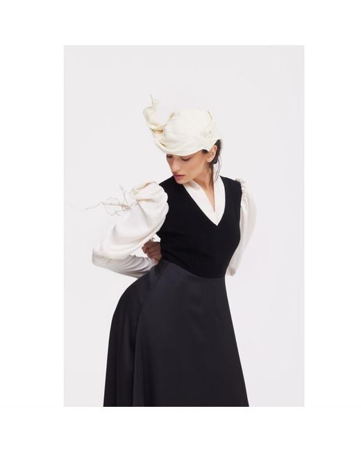 Julia Allert Blue Elegant Satin V-Neck Long Sleeve Midi Dress –