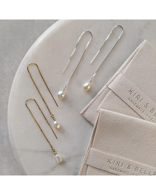 Kiri & Belle White Lola Small Pearl Sterling Chain Threader Earrings