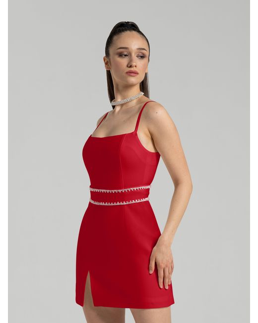 Tia Dorraine Red Into You Fitted Mini Dress With Crystal Belt