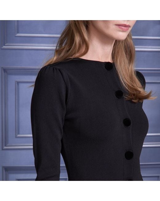Roch Perel Black Velvet Buttoned Knitted Dress