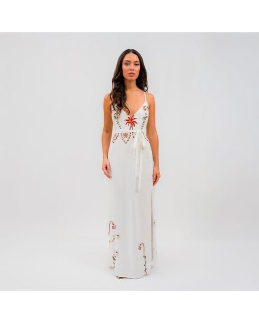 Laura Slings White Beaded Beach Dress With Floral Flowers Embroidery And Embellished Details