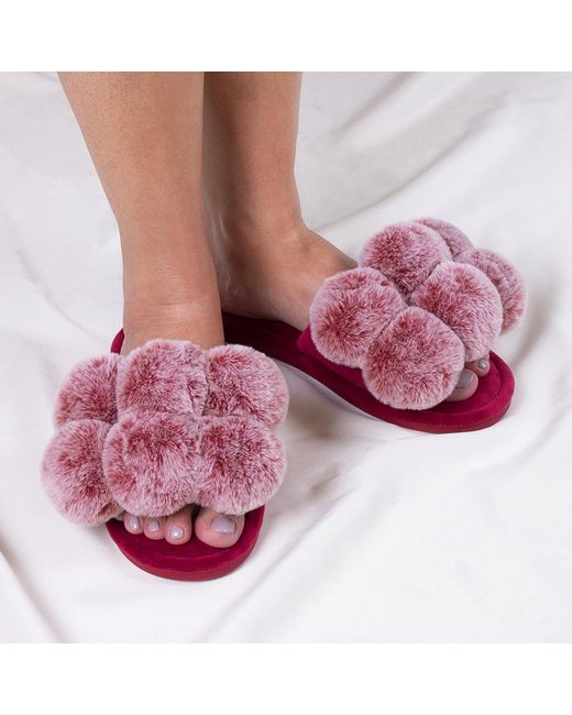 Pretty You London Pink Dolly Fun Pom Slider Slippers