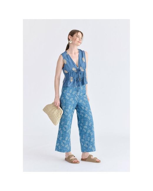 Paisie Blue Leaf Embroidered Tie Front Waistcoat