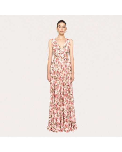 Nissa Pink Open-Back Chiffon Maxi Dress