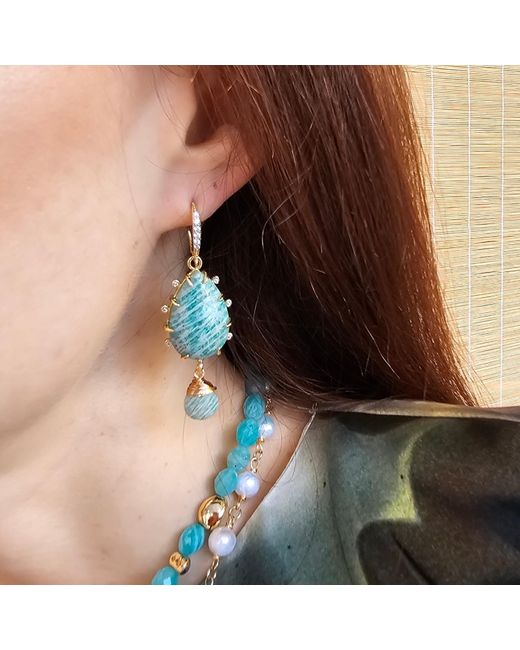 Farra Green Teardrop Amazonite Dangle Earrings