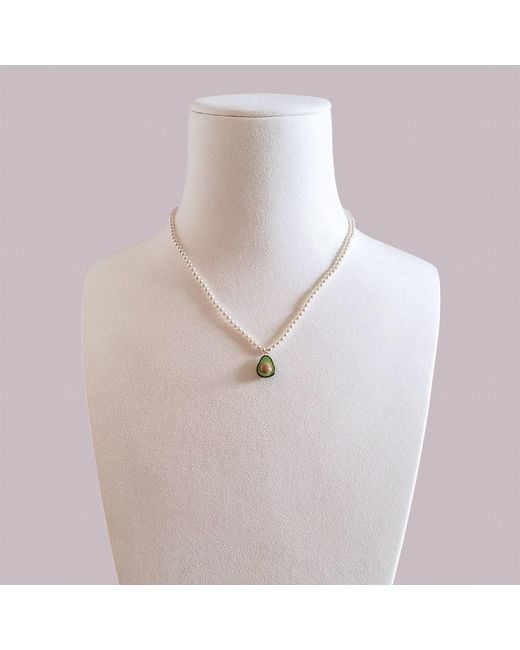 POPORCELAIN Metallic Mini Porcelain Avocado Swarovski Pearl Necklace