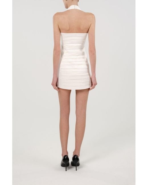 Nocturne White Halterneck Ruched Mini Dress With Button Detail