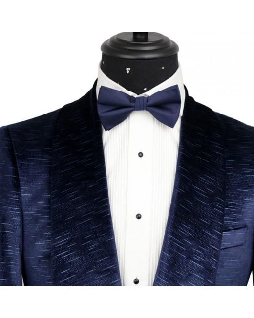 DAVID WEJ Blue Semi Plain Velvet Shawl Lapel Blazer – Royal for men