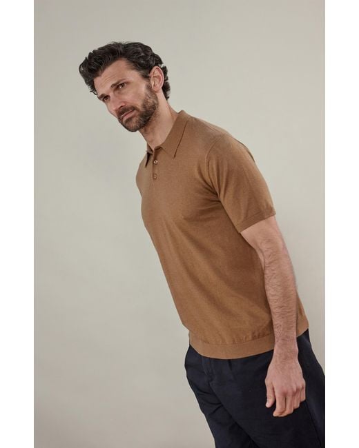 Paul James Knitwear Brown Ultra Fine Cotton Earll Short Sleeve Polo Shirt for men