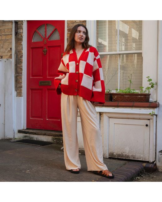 Cara & The Sky Red Candice Checked Wide Sleeve Cardigan