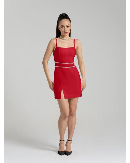 Tia Dorraine Red Into You Fitted Mini Dress With Crystal Belt