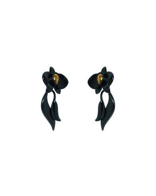 Gissa Bicalho Black Acrylic Handmade Earring Deco Orchid