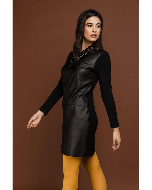 Conquista Black Dress With Faux Leather Detail By Si Fashion