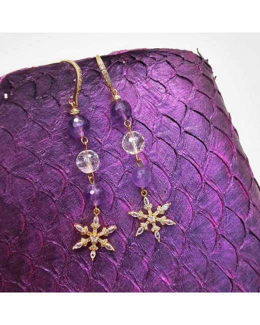Farra Metallic Amethyst And Quartz With Snowflake Dangle Earrings