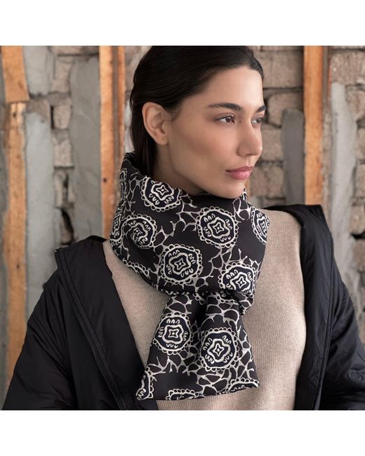 Maraethra Black Lace Print Padded Silk Scarf