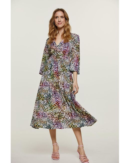 Conquista Multicolor Animal Print Empire Line Dress